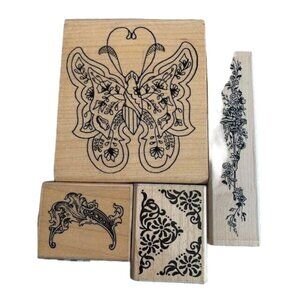 Rubber Stamps Assorted Designs Butterfly Floral Crafts Artsy Flair Set